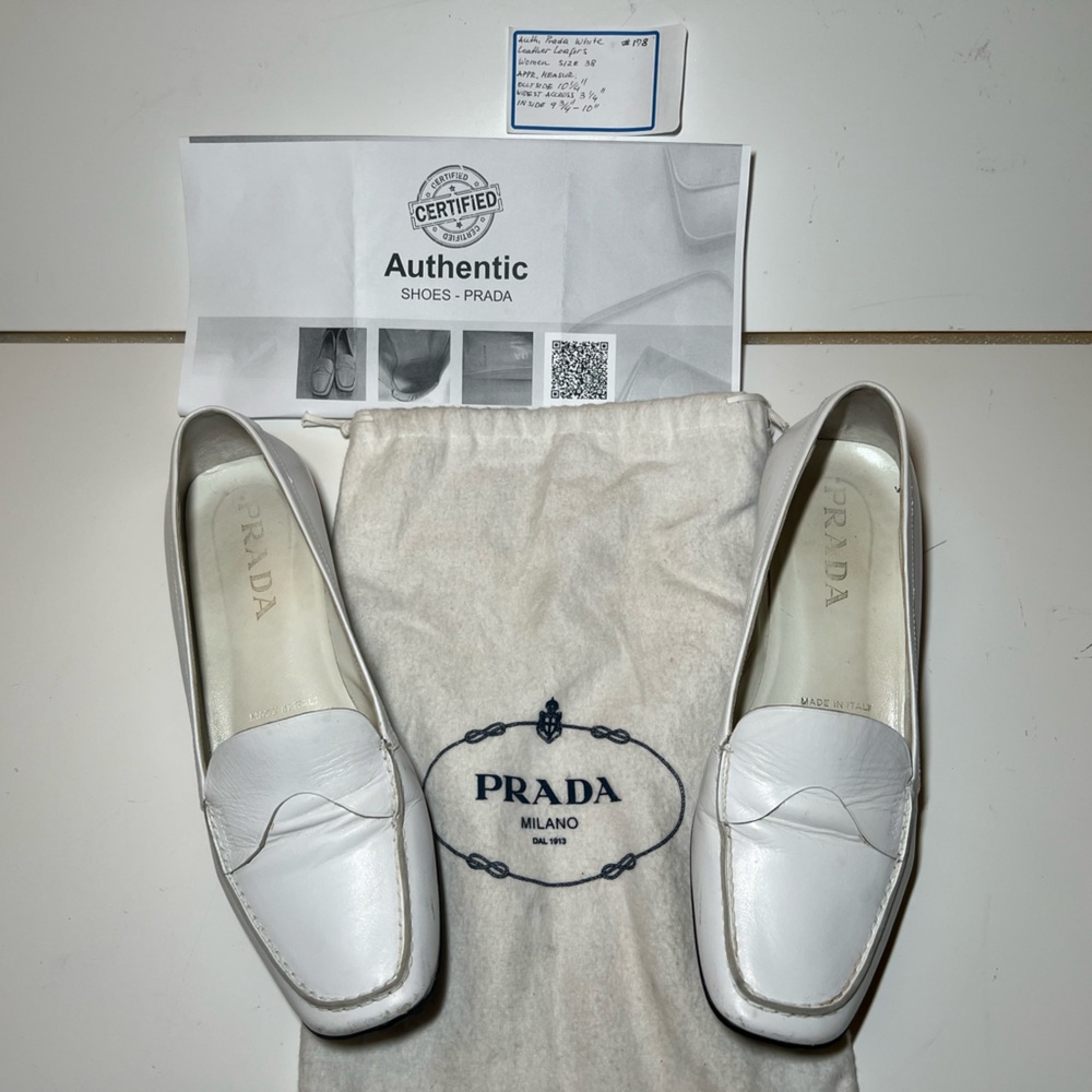 Authenticated Prada Women White Leather Loafers Size 38/US8.